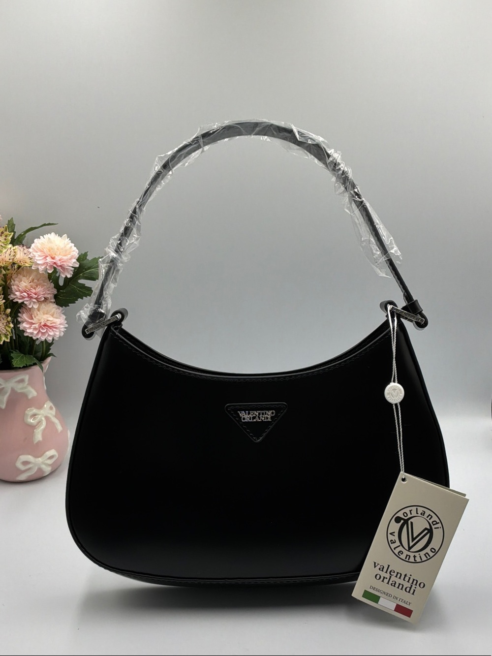 Valentino Orlandi Black Leather Curved Shoulder Bag